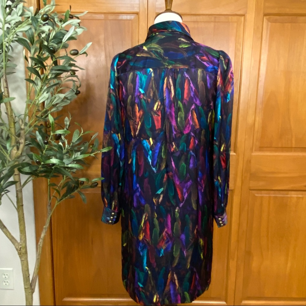Milly New York Silk Ruffle Front Feather Motif Dress EUC Size 4 - Picture 4 of 14